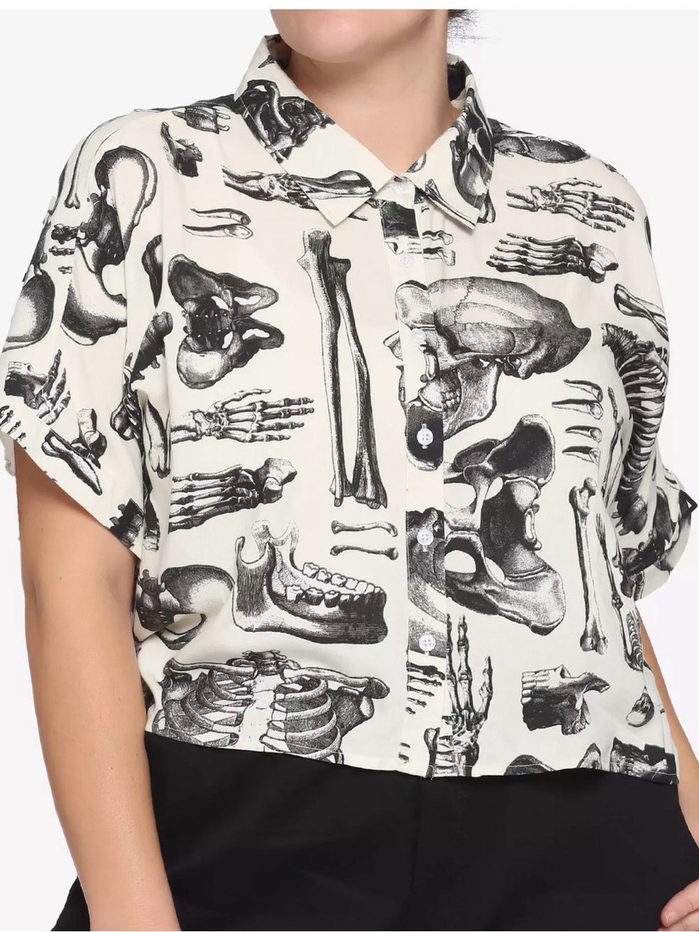 Hot Topic Anatomical Skeleton Boxy Crop Button-Up size XL Skull Halloween